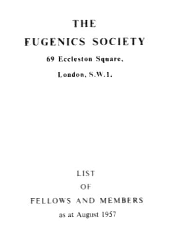 Cover of 1957 membership list of England's Eugenics Society