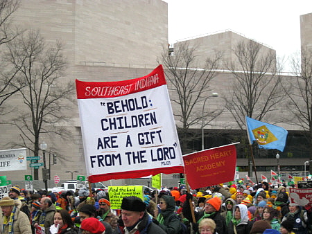 Banner proclaims, 'Behold: Children Are a Gift from the Lord'