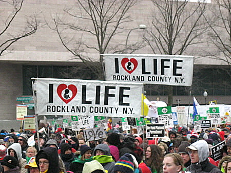 Marchers from Rockland County, N.Y., with 'I Love Life' banners