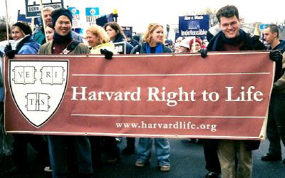Students with Harvard Right to Life banner at the March for Life